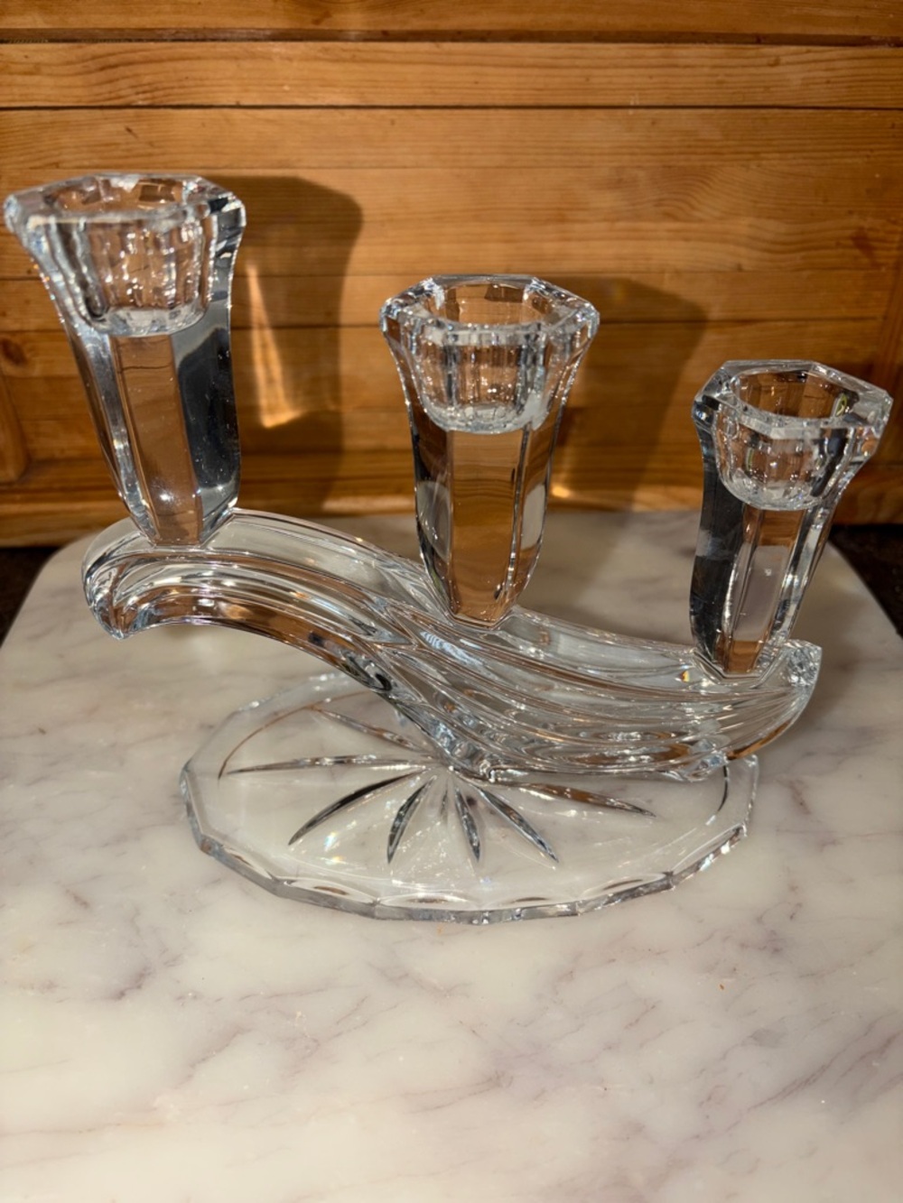 Clear Crystal 3-Arm Candle Holder